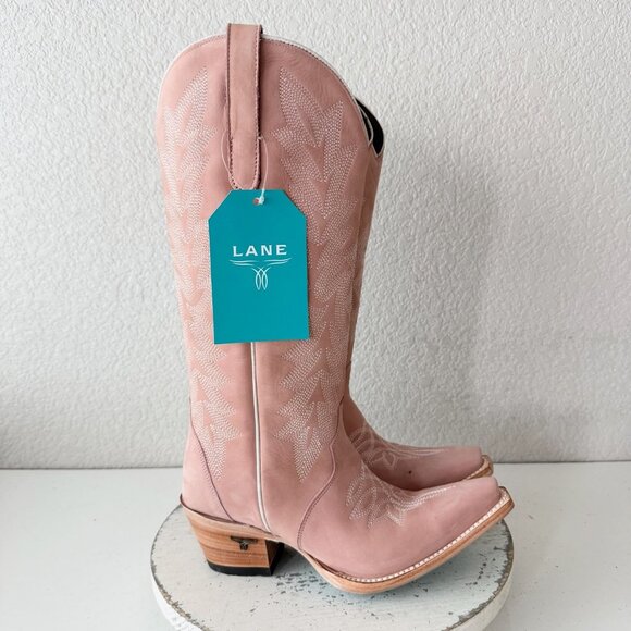 Lane Gallatin Womens Cowboy Boots 7.5 Pink Cowgirl Western Mid Calf Pointed Toe - Picture 2 of 13